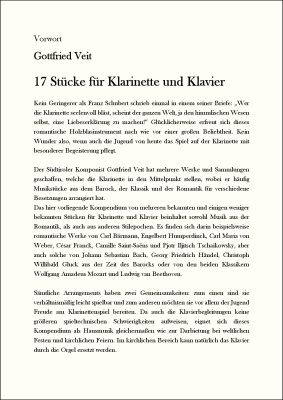 17 Stücke für Klarinette und Klavier